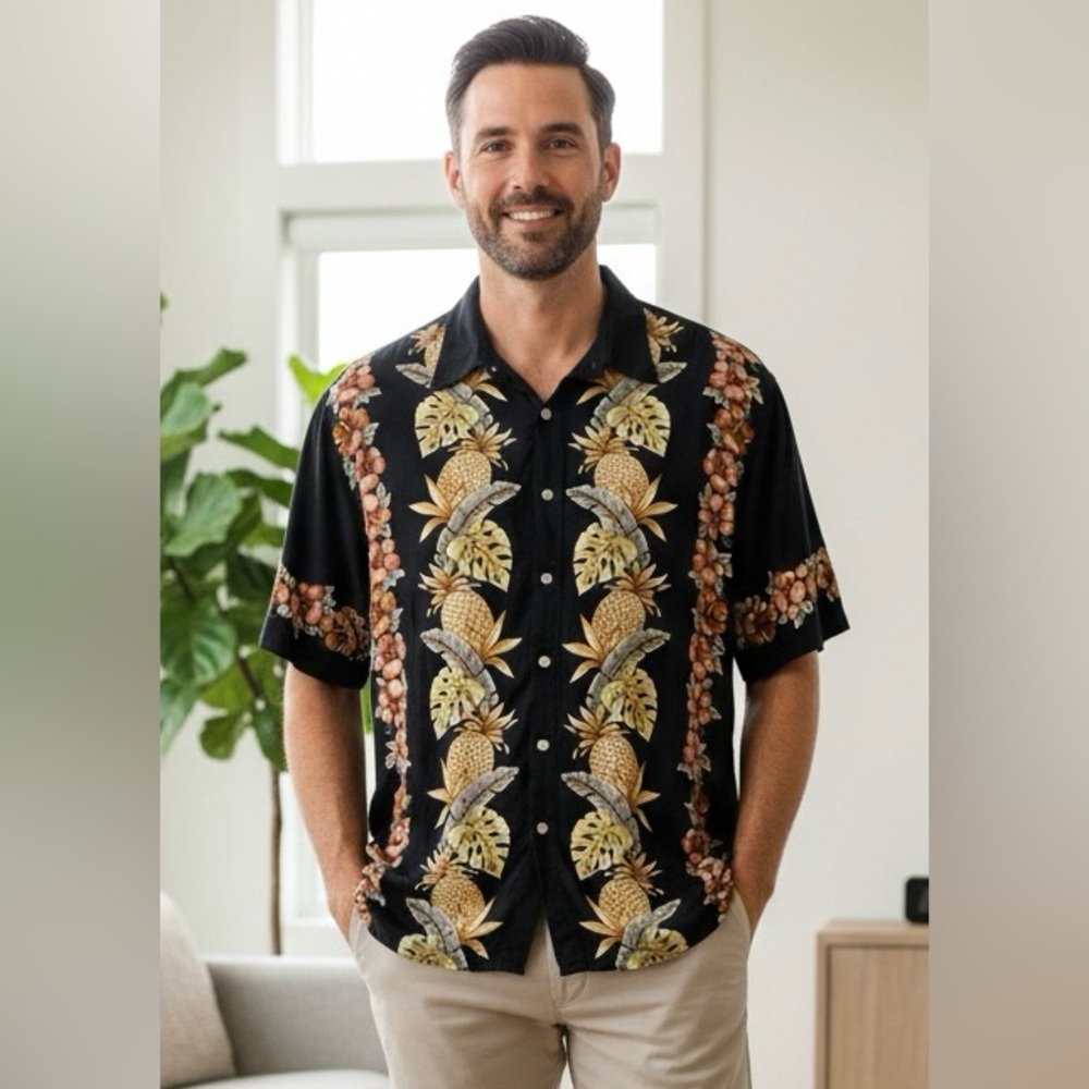 Vintage 90s Campia Moda Hawaiian Tropical Floral Button Up Shirt Mens Size Large